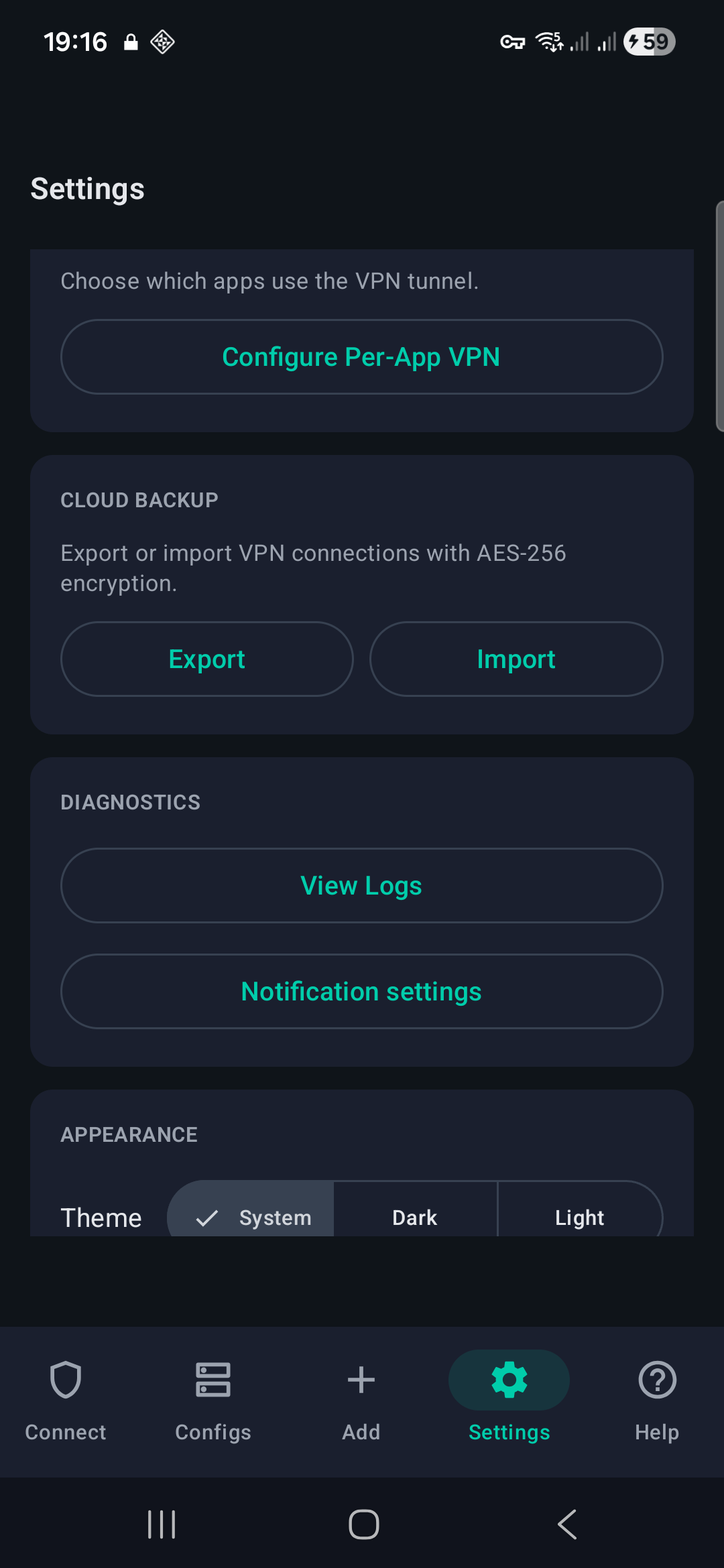 Settings & encrypted backup