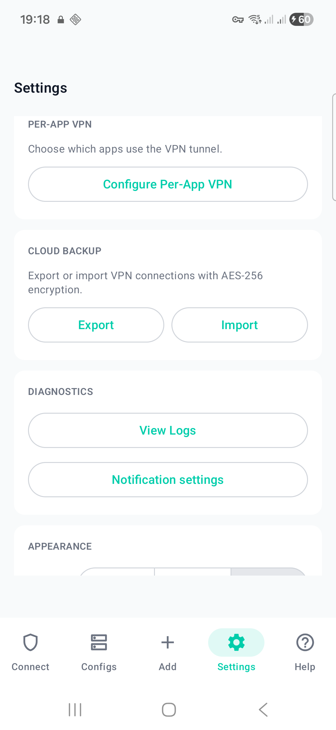 Settings & encrypted backup